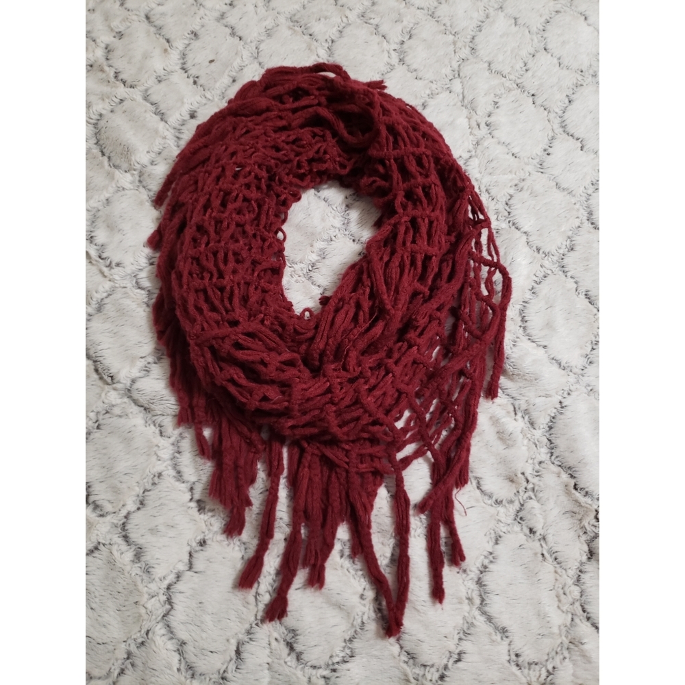 Burgundy fringe infinity scarf